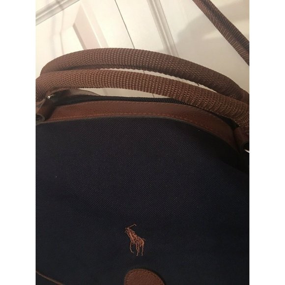Polo Ralph Lauren Duffel Bag Large Canvas Blue Brown Carry On Overnight … - Picture 3 of 10